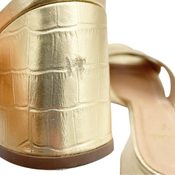 Lulus Ybarra Metallic Gold Croc-Embossed Block Heel Leather Sandals Size 7.5 - Picture 12 of 16